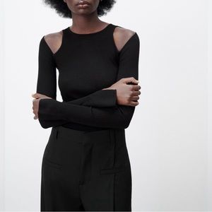 ZARA Ribbed Cut Shoulder Long Sleeve Top